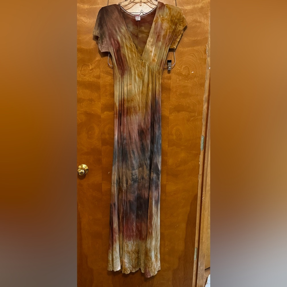 New Love Tan Jane tie dye Goddess V neck Maxi Dress XS - Picture 3 of 11